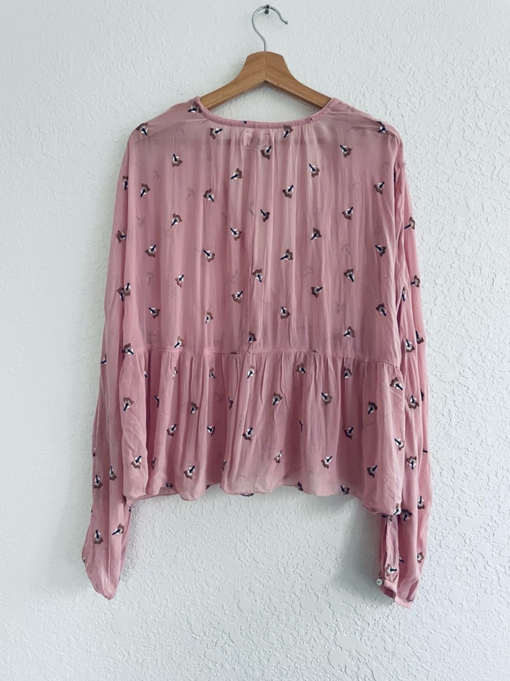 Aritzia Wilfred Embroidered Peplum Blouse Pink Floral Babydoll Size Large - Picture 6 of 13